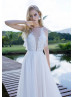 Ivory Lace Tulle V Open Back Wedding Dress